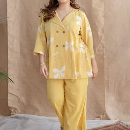 THE INDIAN ETHNIC CO Printed Lapel Collar Pure Cotton tunic With Trouser-image-32