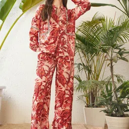 SASSAFRAS Rust Floral Printed Blouse & Palazzo Co-Ord Set-image-6