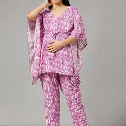 Aaheli Printed Maternity Kaftan Top & Mid-Rise Trousers-image-11