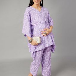 Aaheli Printed Maternity Kaftan Top & Mid-Rise Trousers-picture-47
