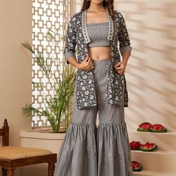 ArtiZenWeaves Floral Printed Top With Sharara & Jacket-picture-16