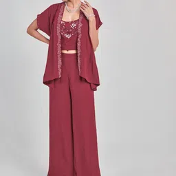 ONE KNOT ONE  Embroidered Top Jacket & Flared Trousers Co-Ords-picture-26