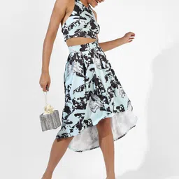 Campus Sutra Printed Crop Top With Skirt Co-Ords-image-50