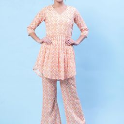 THE52 Printed V-Neck Cotton & Silk Top With Trousers-picture-24