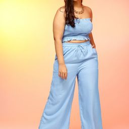 CURVE BY KASSUALLY Blue Plus Size Crop Tube Top With Palazzos-image-79