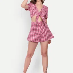 DOLSU Checked Crop Top With Shorts Co-Ords Set-picture-1