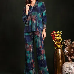 Claura Plus Size Blue Abstract Printed Tunic With Trouser Co-Ords-picture-1