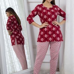 RANGREAL Printed Cotton Night Suit Set-image-36