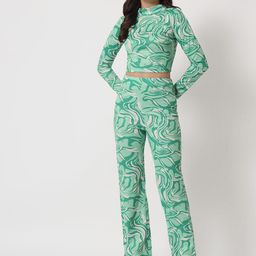 Chemistry Abstract Printed High Neck Crop Top With Trousers-12