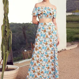STREET 9 Floral Printed Off-Shoulder Crop Top with Skirt Co-Ords-picture-5