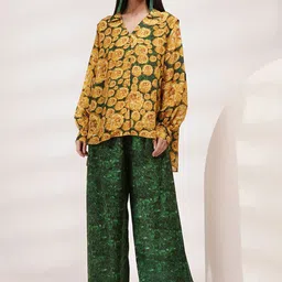 Breathe by Aakanksha Singh Floral Printed Spraed Collar Cuffed Sleeves Shirt With Palazzos-picture-15