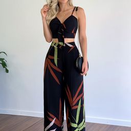 LULU & SKY Printed Shoulder Straps Top With Trousers-image-41