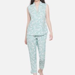 KALINI Floral Printed Notched Lapel Collar Top With Trouser-0
