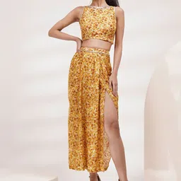 Breathe by Aakanksha Singh Abstract Printed Boat Neck Sequined Detailed Top With Skirt-picture-17
