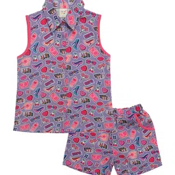 Clothe Funn Girls Printed Sleeveless Pure Cotton Clothing Set-picture-55