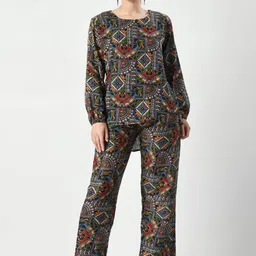 BAESD Ethnic Motifs Printed Cuffed Sleeves Top With Trousers-image-91