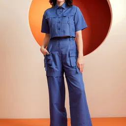 KASSUALLY Flap Pockets Cargo Crop Shirt With Trousers Co-Ords-image-92
