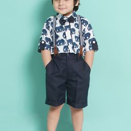 Aj DEZInES Boys Printed Cotton Shirt Bow Shorts With Cap Suspenders Clothing Set-28