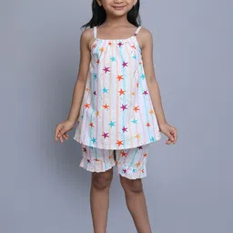 BAESD Girls Conversational Printed Shoulder Straps Pure Cotton Top With Shorts-image-64