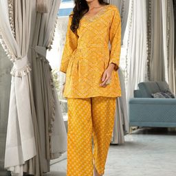 Divena Ethnic Motifs Printed Tunic With Flared Co-Ords-7