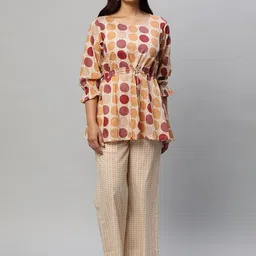 KAMI KUBI Geometric Printed Pure Cotton Top With Trouser-image-89