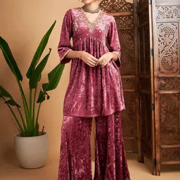 Shae by SASSAFRAS Embroidered V-Neck Tunic With Palazzos-image-3