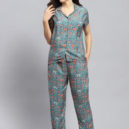 Monte Carlo Floral Printed Lapel Collar Night suit-image-70