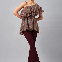 Antheaa Printed One Shoulder Tunic With Trousers-picture-0