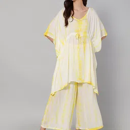 Aditi Wasan Tie & Dyed V-Neck Kaftan Top & Palazzo-image-43