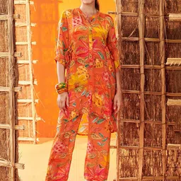 KARAJ JAIPUR Printed Mandarin Collar Tunic With Trousers-image-67