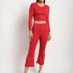 Miaz Lifestyle Round Neck Pure Cotton Crop Top & Flared Trousers-image-23