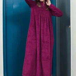 FEATHERS CLOSET Pleated Woollen Maxi Nightdress-image-45