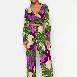 Trendyol Tropical Printed Crop Top With Palazzos-42