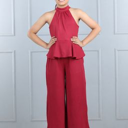 AWW HUNNIE Girls Self-Design High Neck Sleeveless Top With Palazzo-image-53