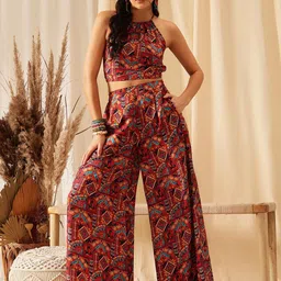 QUIERO Printed Shoulder Strap Top With Palazzo Co-Ords-15