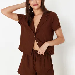 Trendyol Lapel Collor Shirt & Shorts Co-Ords-picture-50