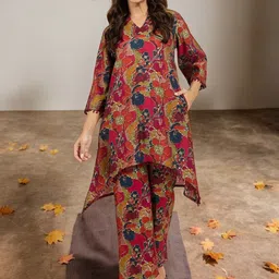 Azira Women Floral Printed V-Neck Tunic Shirt With Palazzos Co-Ords-image-52