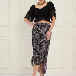 Antheaa Sweetheart Neck Crop Top With Printed Ruched Skirt-image-49
