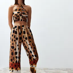Trendyol Abstract Printed Halter Neck Pure Cotton Top With Trousers-image-55