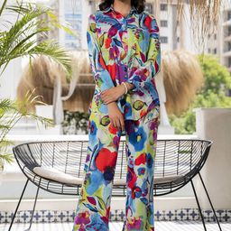 KALINI Abstract Printed Long Sleeves Shirt With Trousers-14