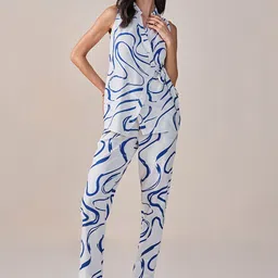 AND Printed Shirt Collar Top & Flared Trousers-image-75