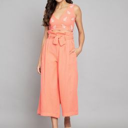 Amagyaa Embroidered V-Neck Pure Cotton Top & Flared Trousers Co-Ords-picture-17