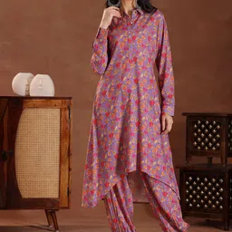Libas Floral Printed Shirt Collar Tunic With Salwar-image-53