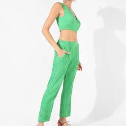 Campus Sutra Green Textured Top & Trousers-image-81
