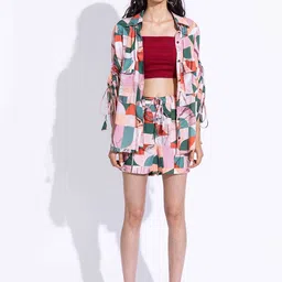 AROOP INDIA Printed Three Quarter Sleeve Shirt Top & Shorts Co-Ords-image-72