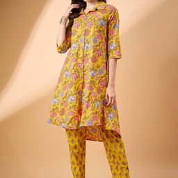 BAESD Floral Printed Shirt Collar Pure Cotton Tunic With Trouser-27