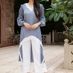 Ambraee Women Satin Tunic & Trousers Co-Ords-picture-4