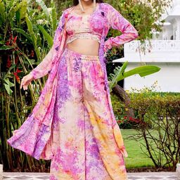 Mitera Abstract Printed Crop Top & Palazzo With Shrug-9