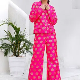 Lirose Printed Pure Silk Shirt With Palazzo-image-1
