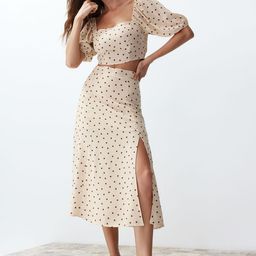 Trendyol Polka Dot Printed Square Neck Puff Sleeves Top & Skirt Co-Ords-56